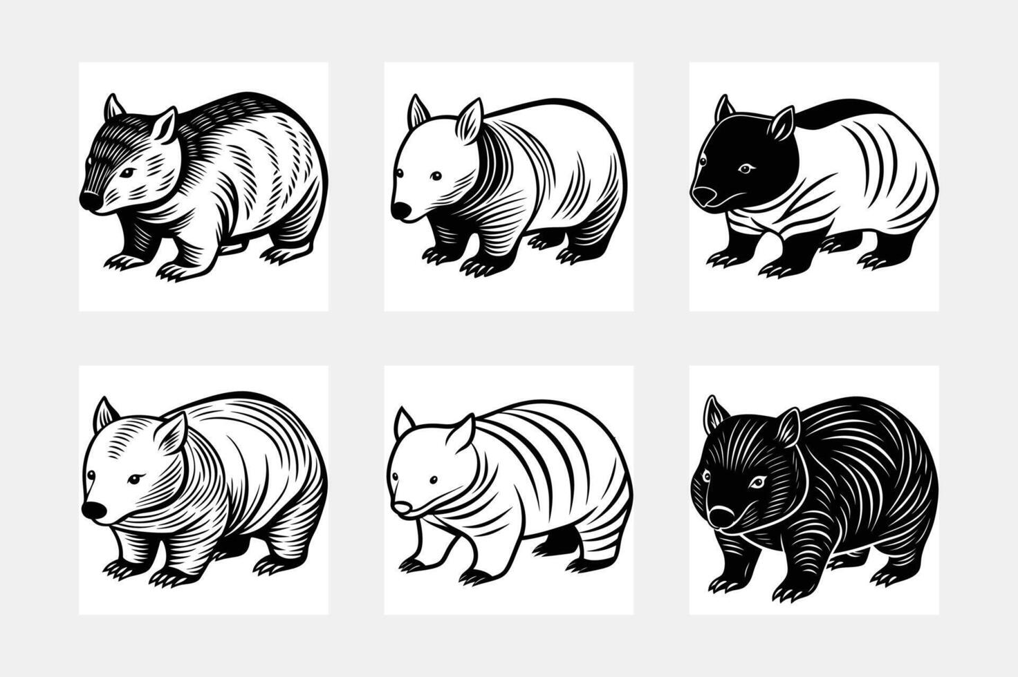 Wombat silhouette set vector