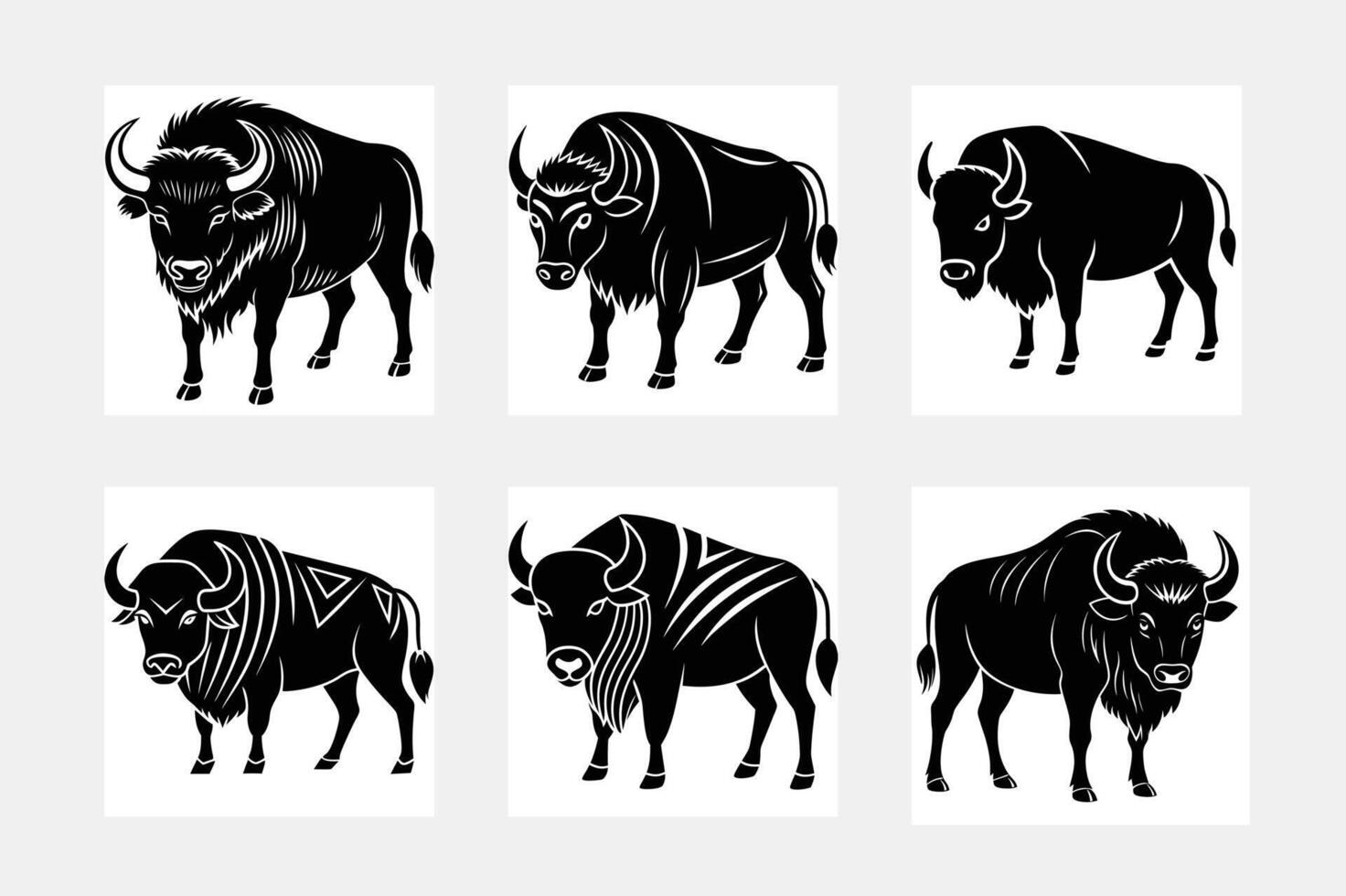 Bison illustration bundle vector
