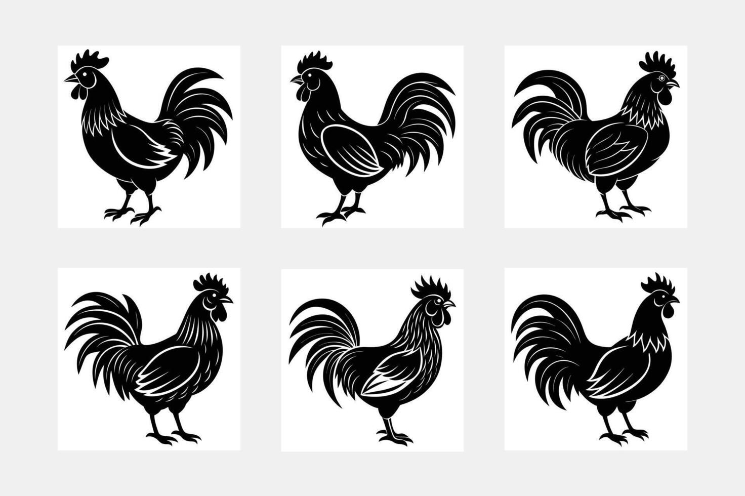 rooster silhouette set vector