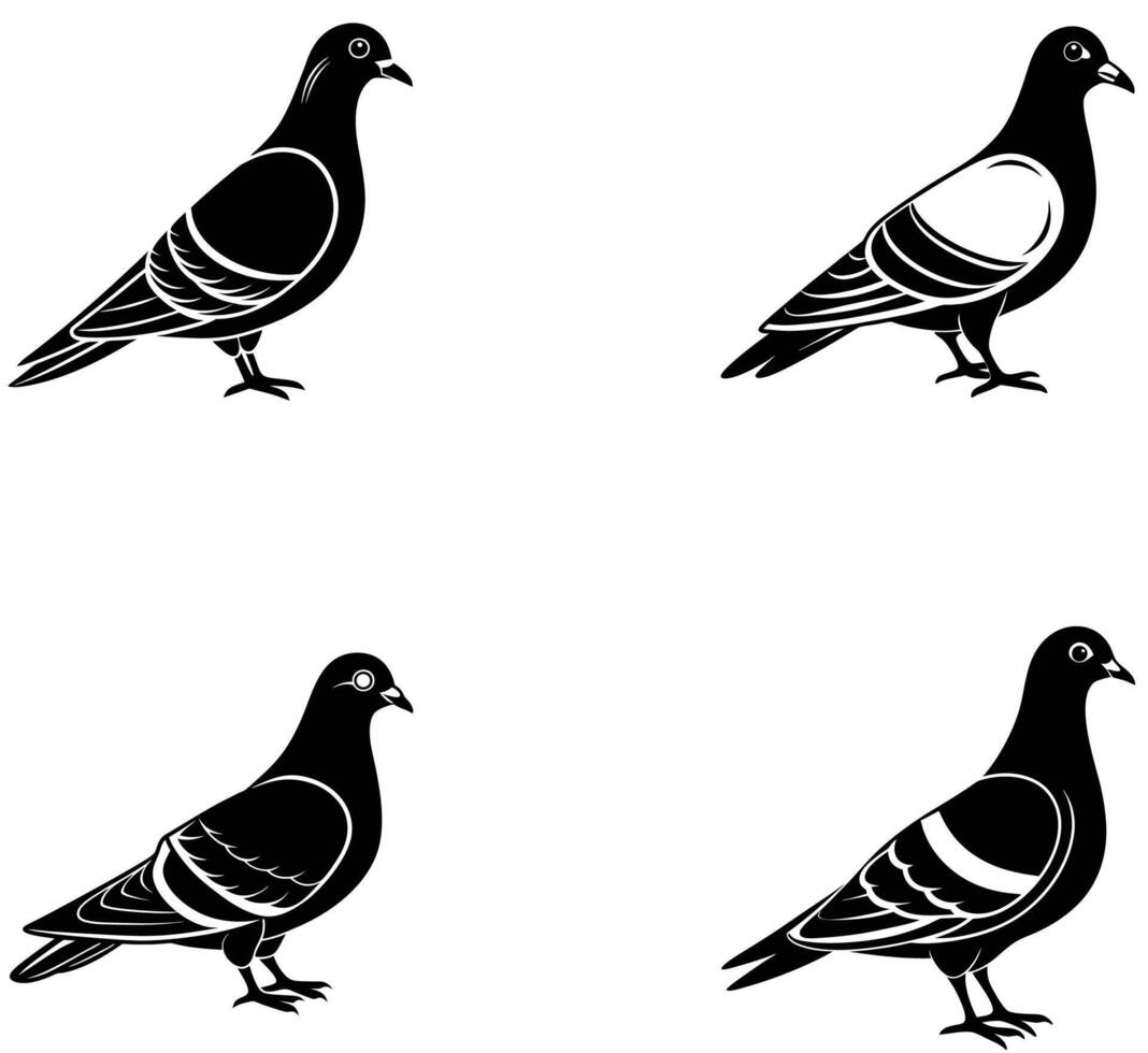 set of dove silhouette vector