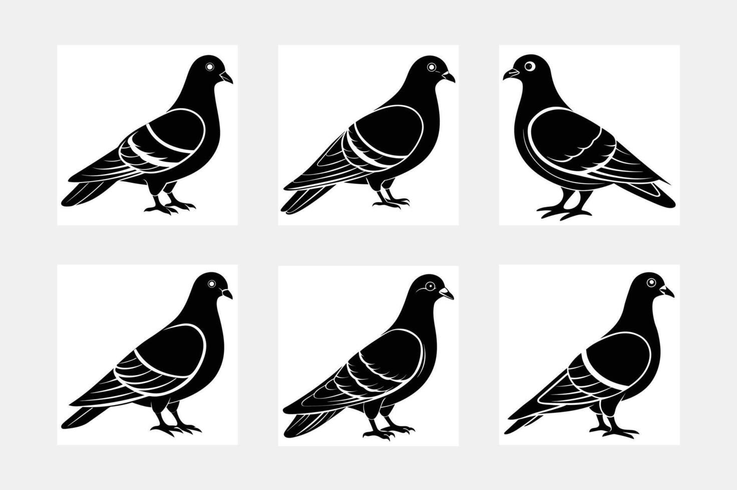 set of pigeons silhouette vector