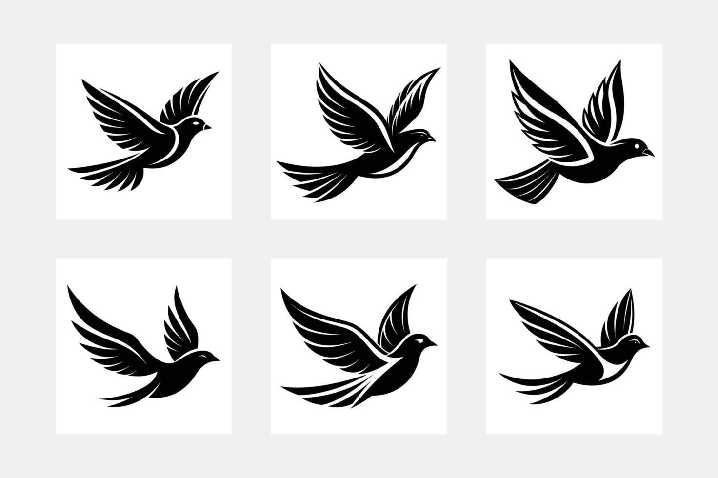 Set of flying bird silhouette vector