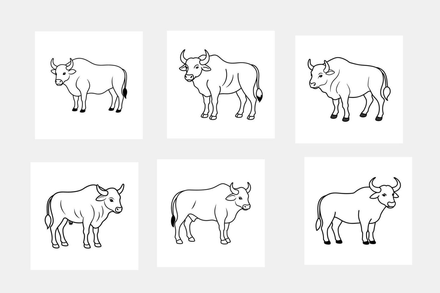 Bull hand drawn doodle illustrations set vector