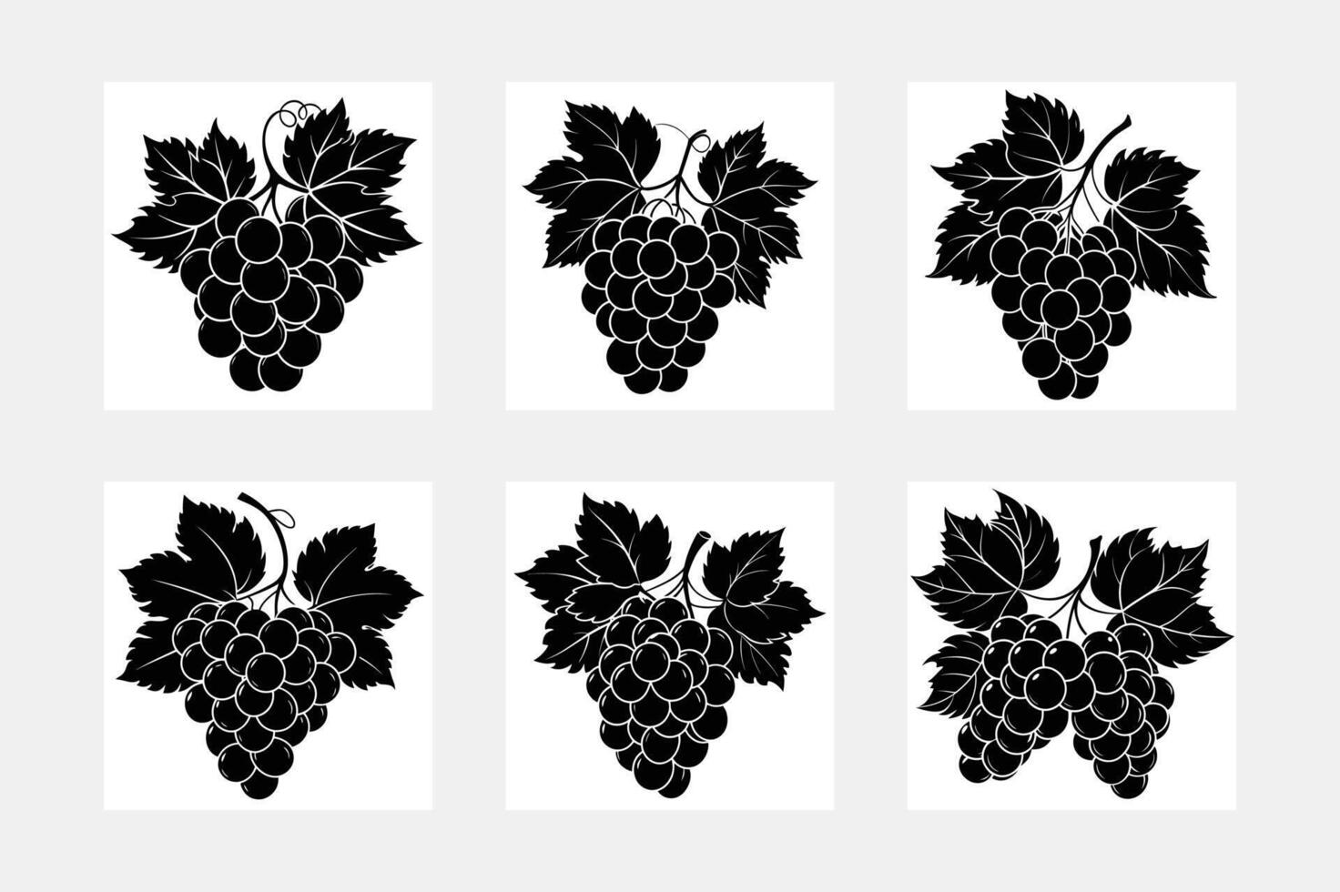 set of grapes silhouette vector