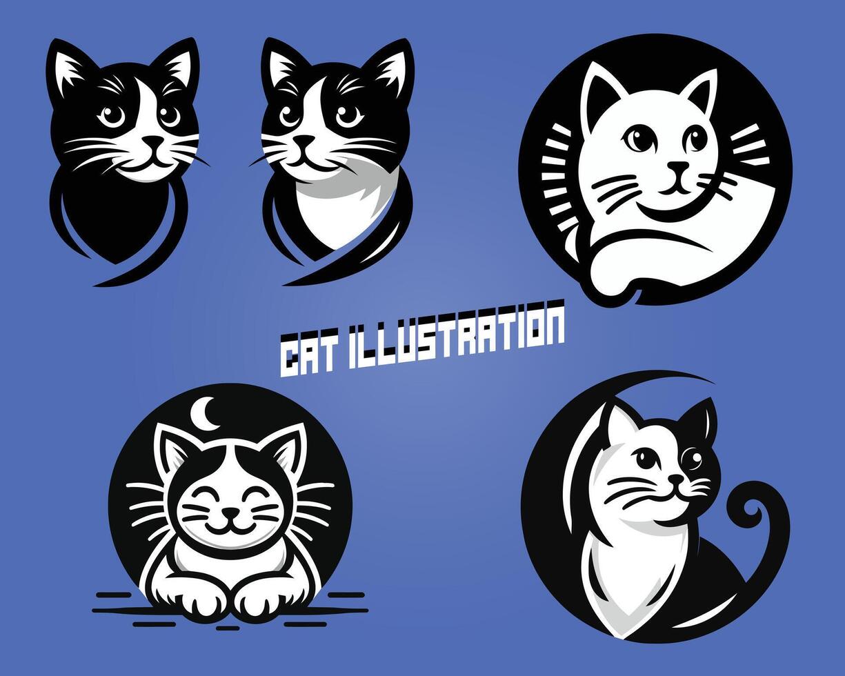 Black and white cat illustration vector