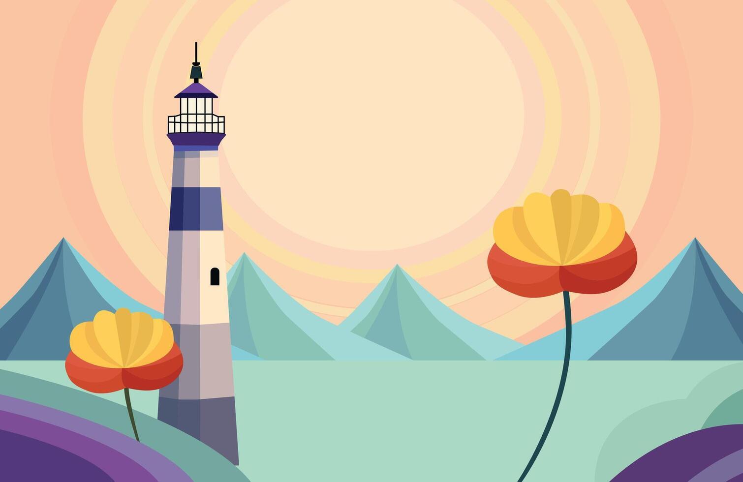An attractive landscape with a lighthouse and mountain illustration vector