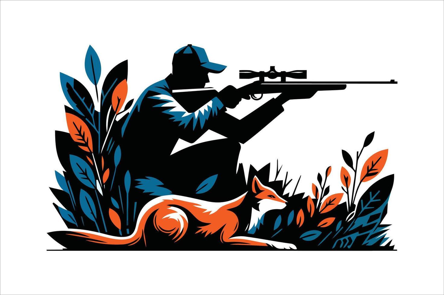 a sniper is shooting from a jungle along with a dog. vector