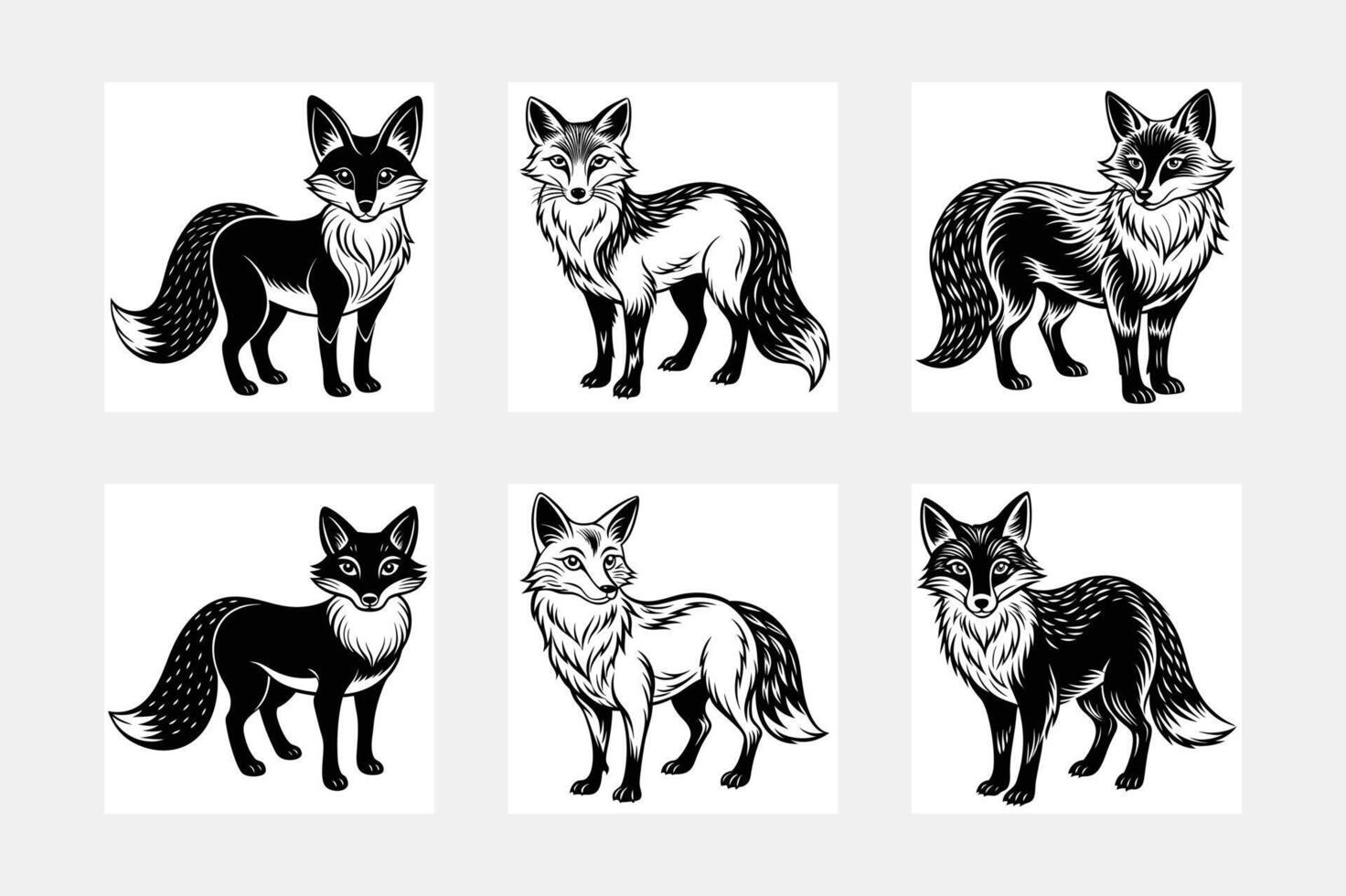 wild fox silhouette set vector