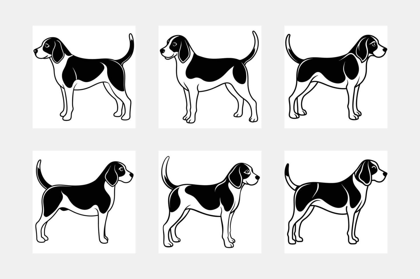 Beagle Dog silhouette set vector