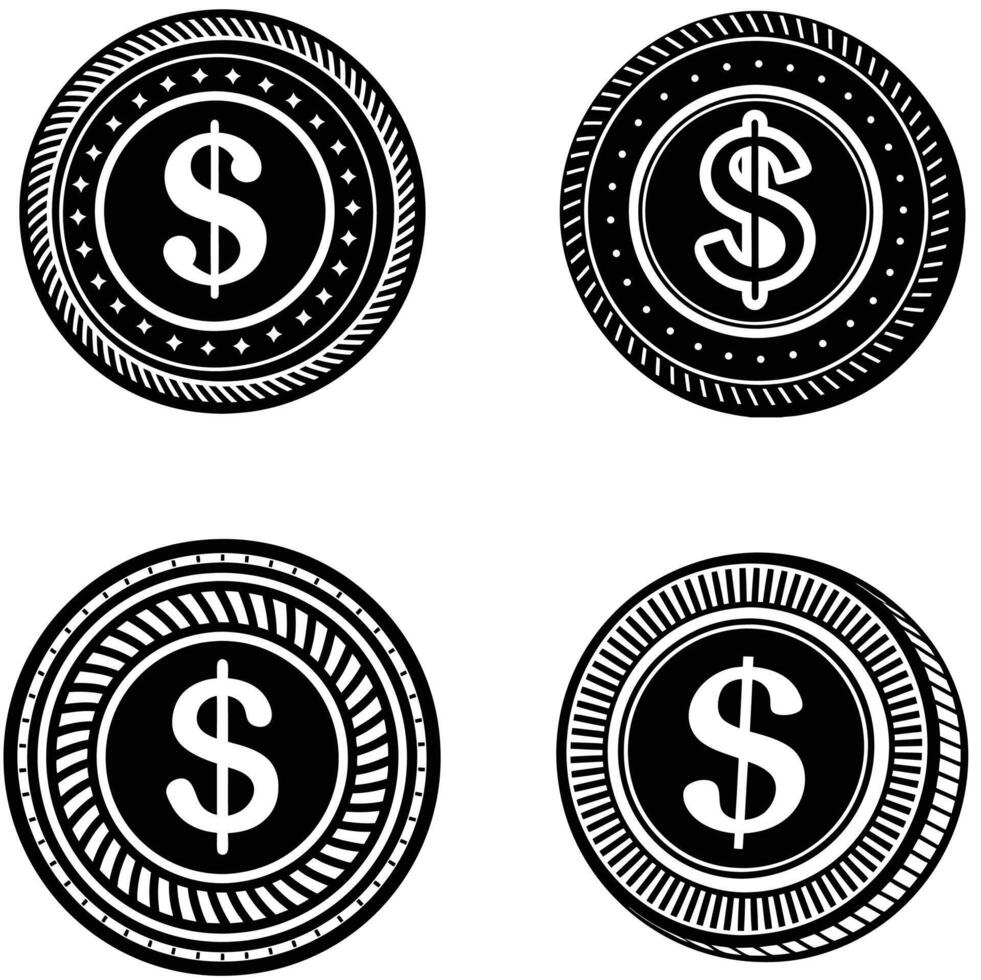 Coin silhouette set vector