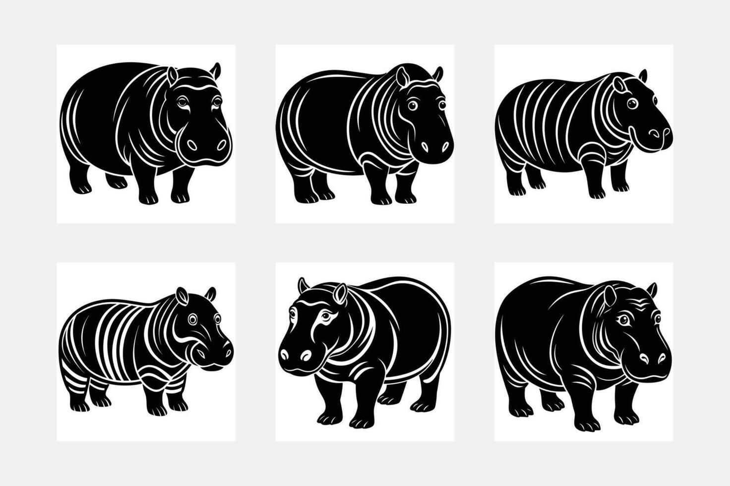 hippopotamus illustration bundle vector