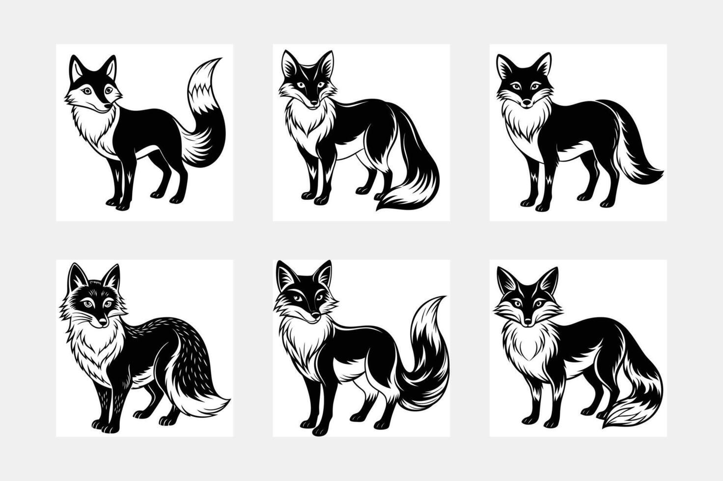 wild fox silhouette set vector