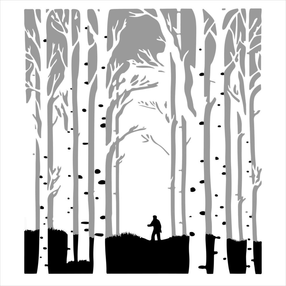 Birch tree wood silhouette white background vector