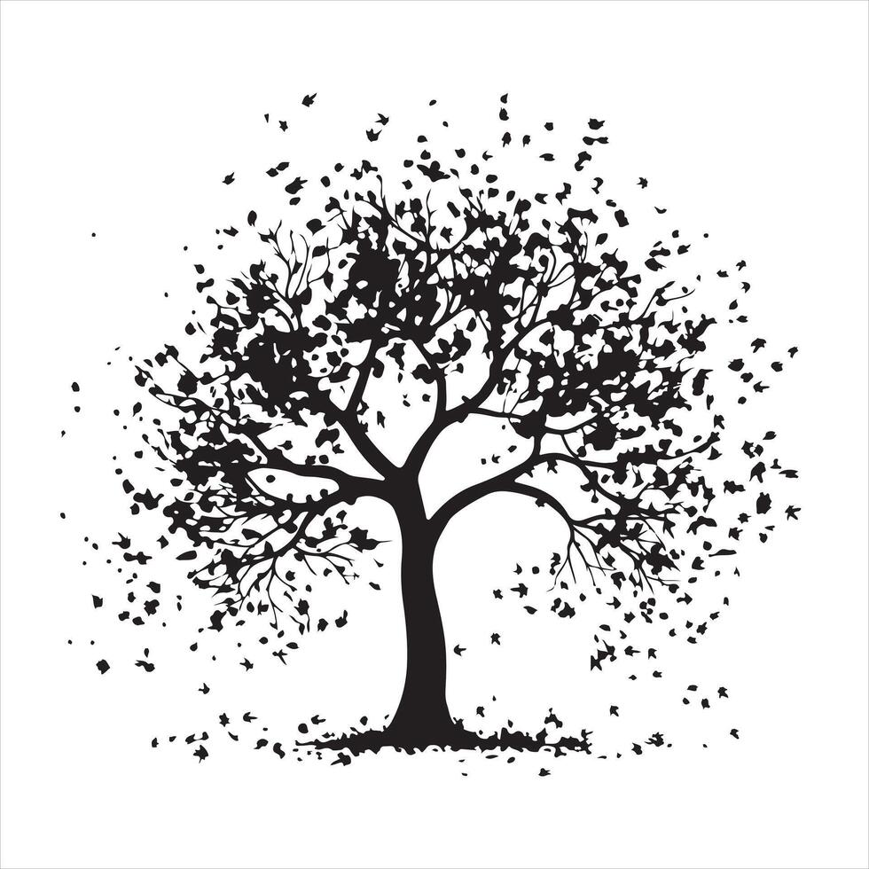 tree with leaves silhouette white background vector