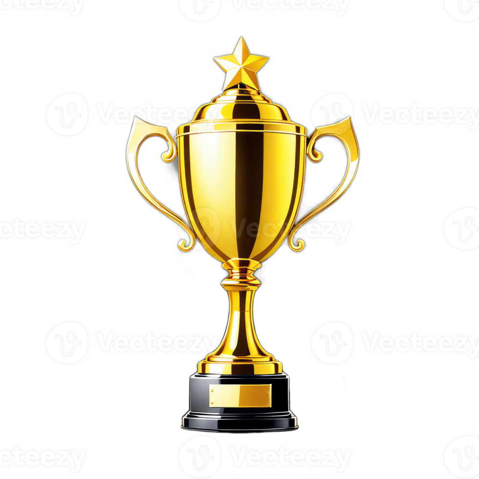 Golden trophy set on transparent background,. png