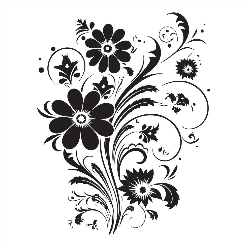 flower motif design element silhouette white background vector