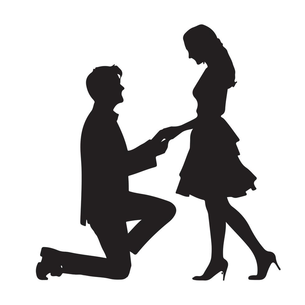 marriage proposal composition with silhouette white background vector