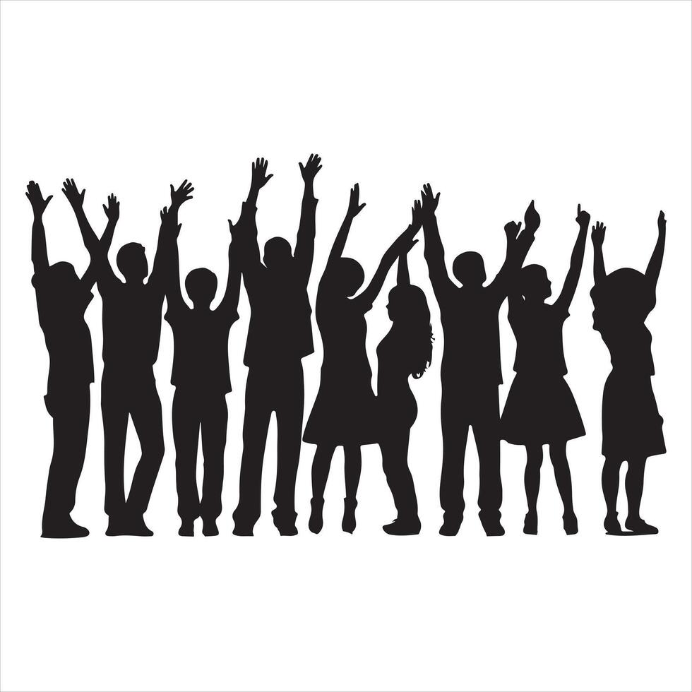 Applause people Cheerful crowd cheering Hands up silhouette white background vector