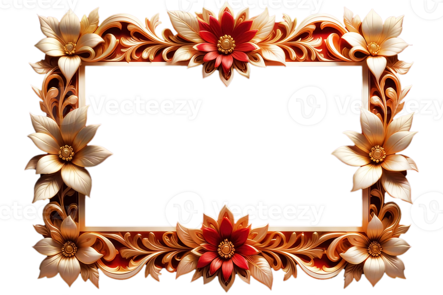 Golden frame with red flower on transparent background.Generated Image. png