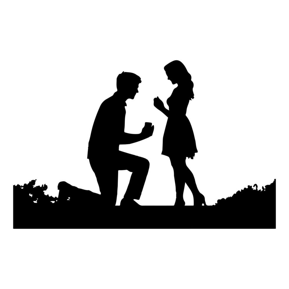 marriage proposal composition with silhouette white background vector