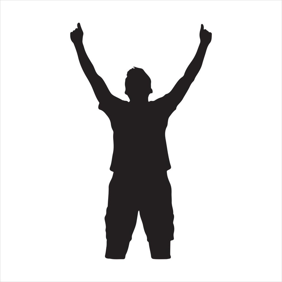 A man with his arms raised silhouette white background vector