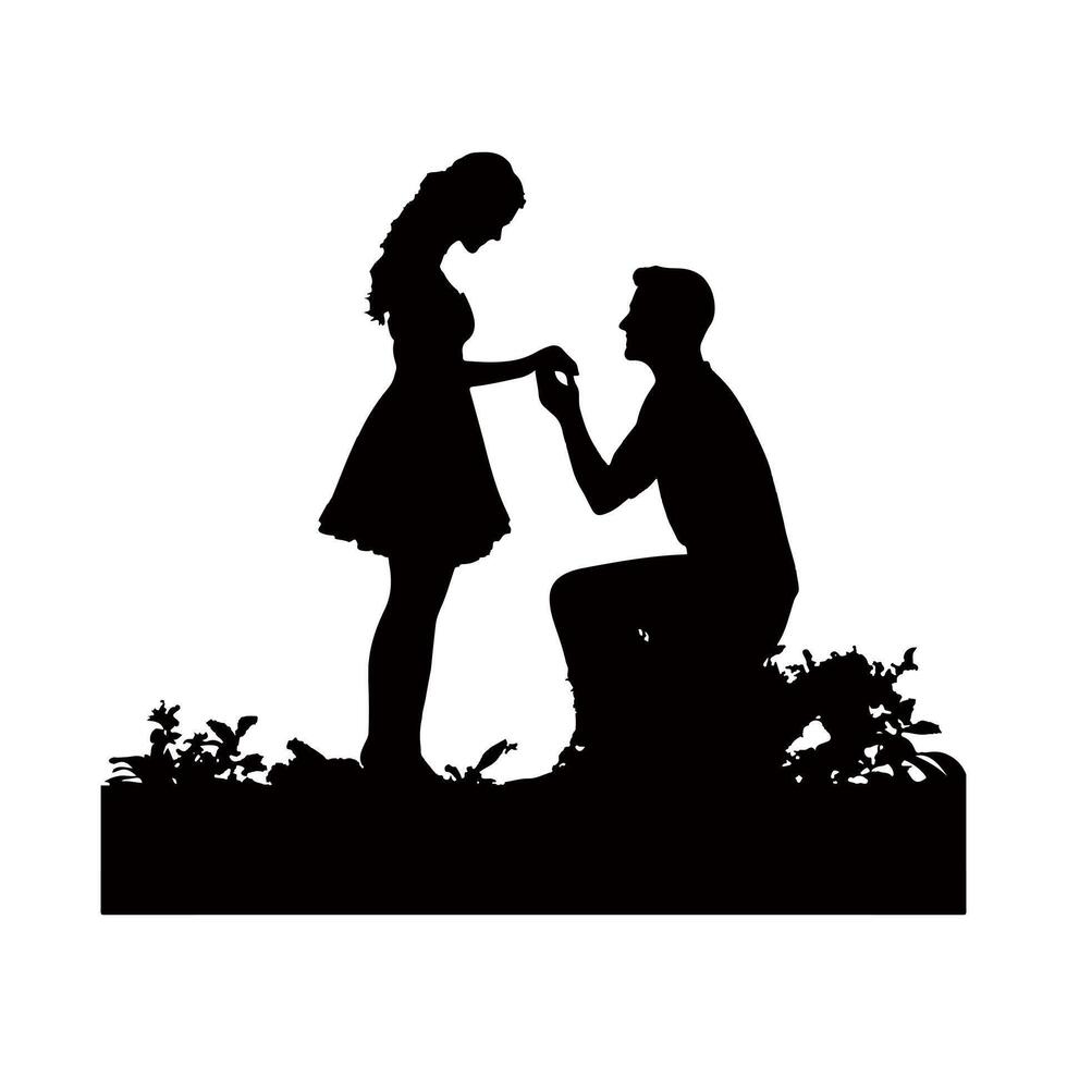marriage proposal composition with silhouette white background vector