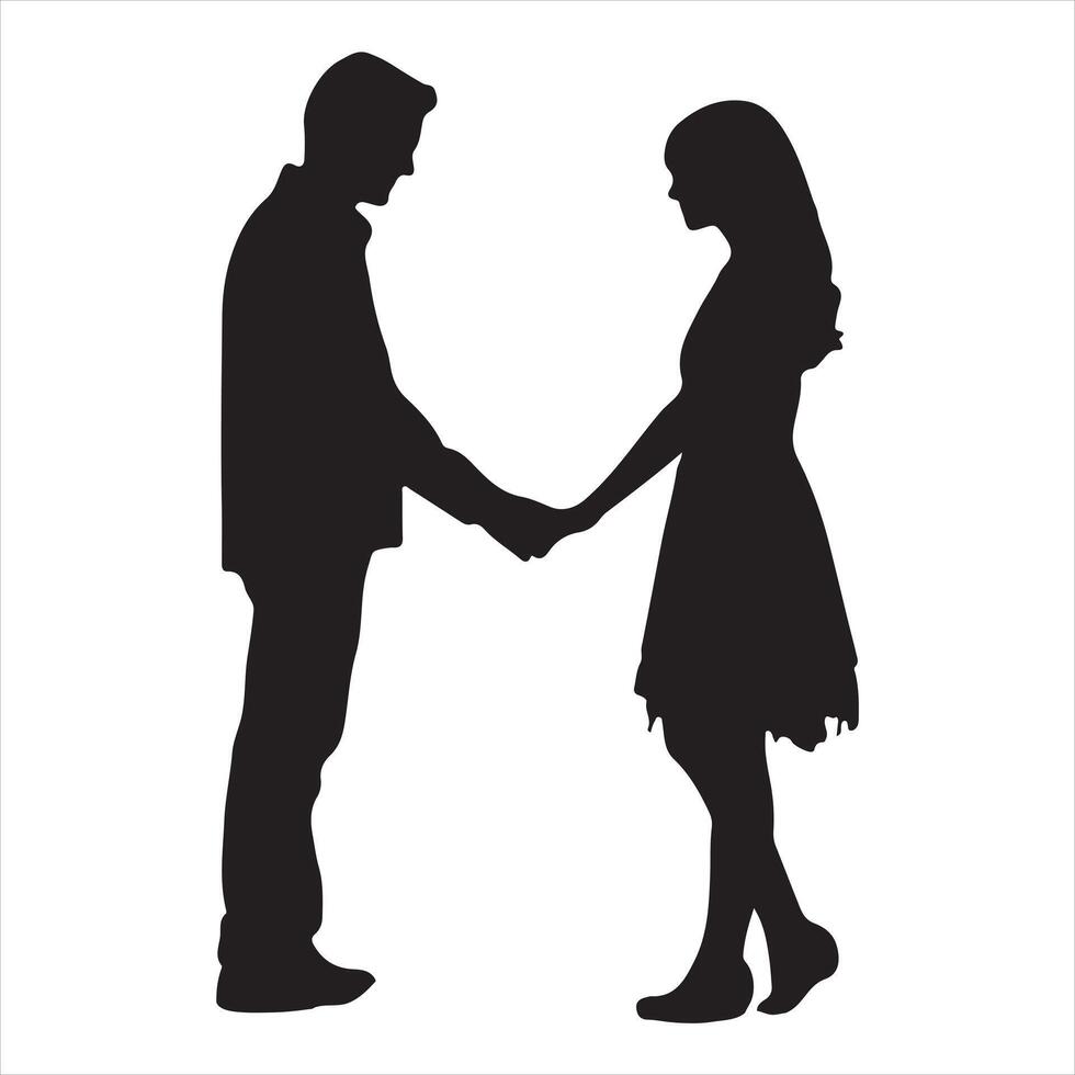 Black flat design couple holding hands and walking silhouette white background vector