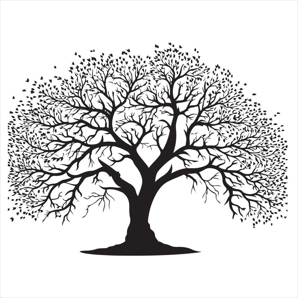 tree with leaves silhouette white background vector
