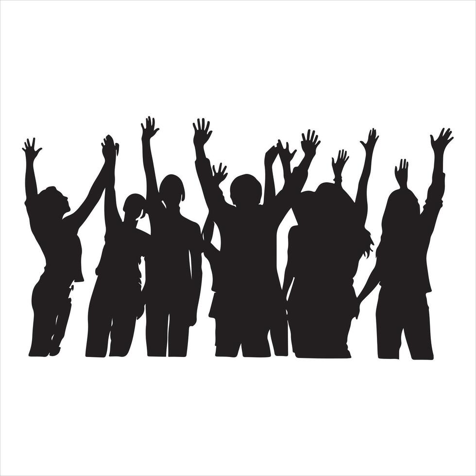 Applause people Cheerful crowd cheering Hands up silhouette white background vector
