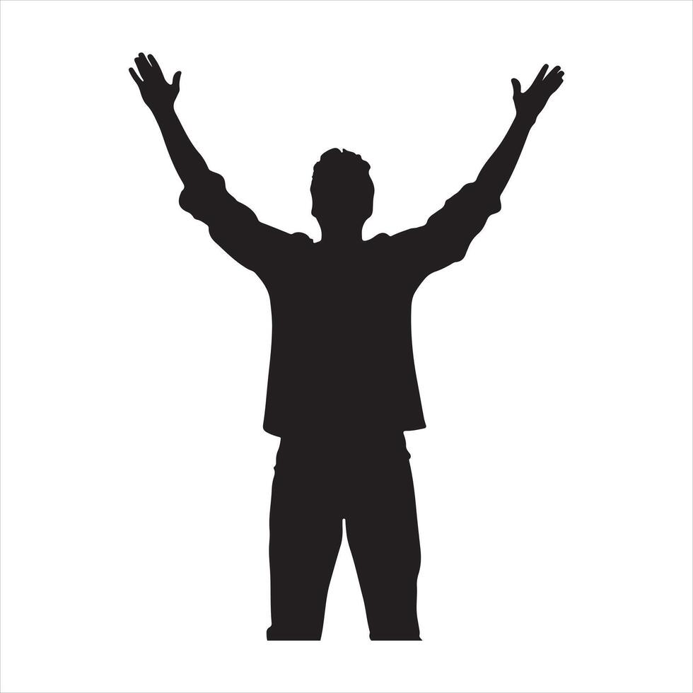 A man with his arms raised silhouette white background vector
