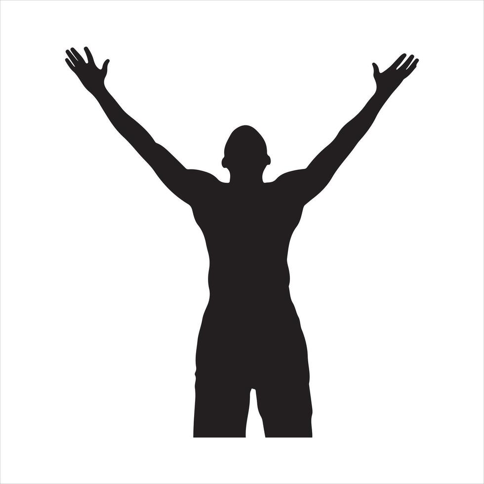 A man with his arms raised silhouette white background vector