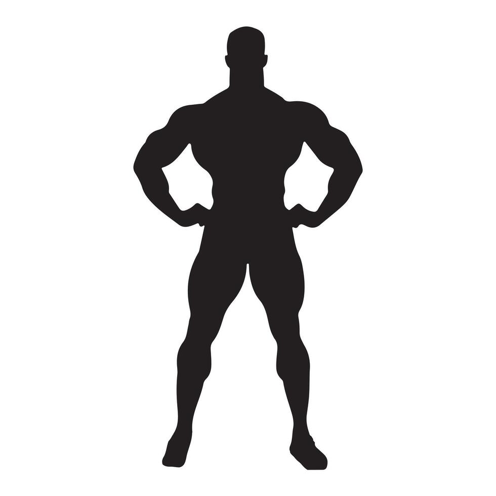Muscular bodybuilder silhouette white background vector