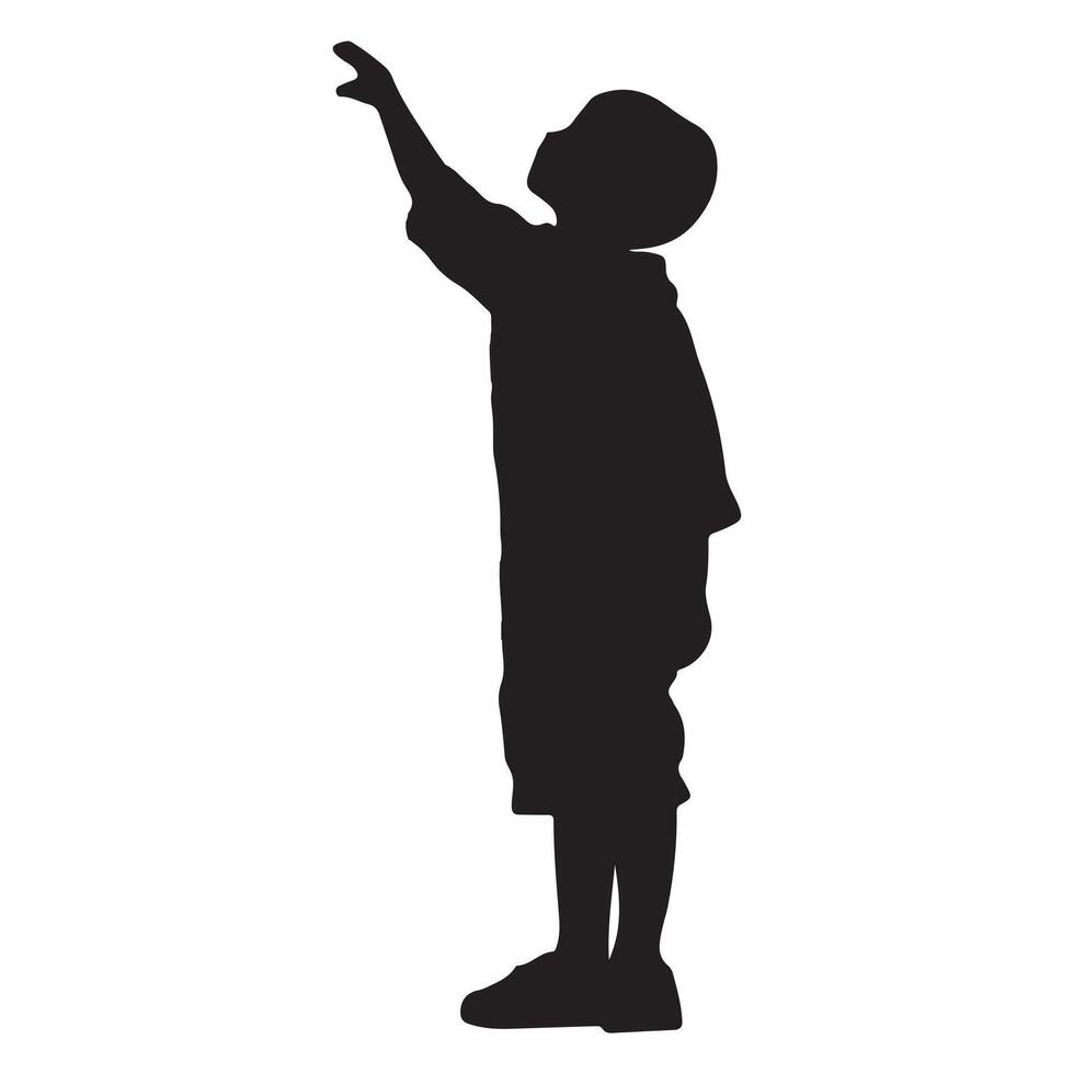 little boy pointing to sky silhouette white background vector