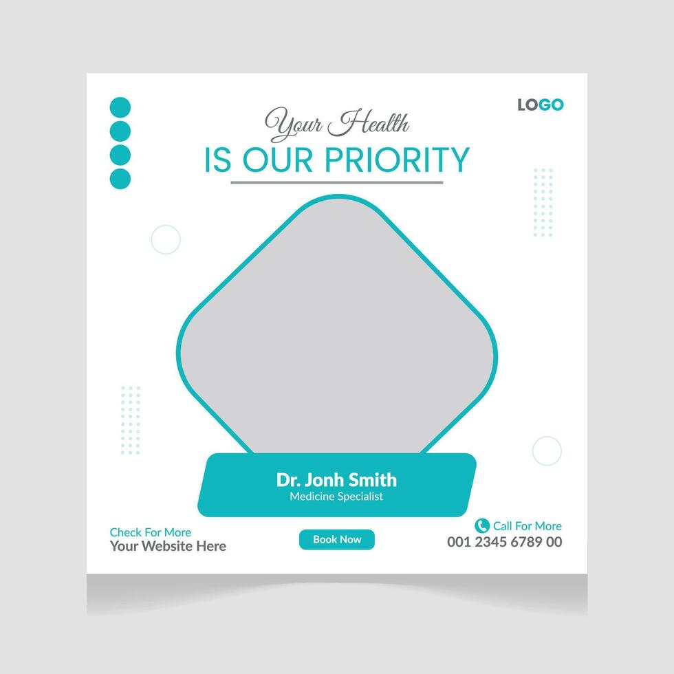Medical and healthcare square banner Social media post template design. vector