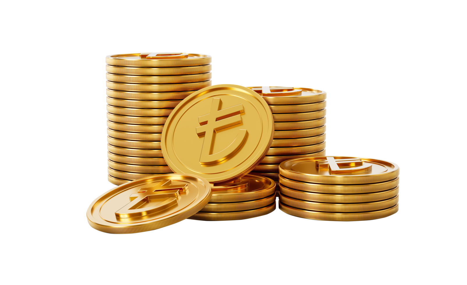 3d Stack Of Golden Turkish Lira Coins Shiny Rounded Coins Stack 3d Illustration png