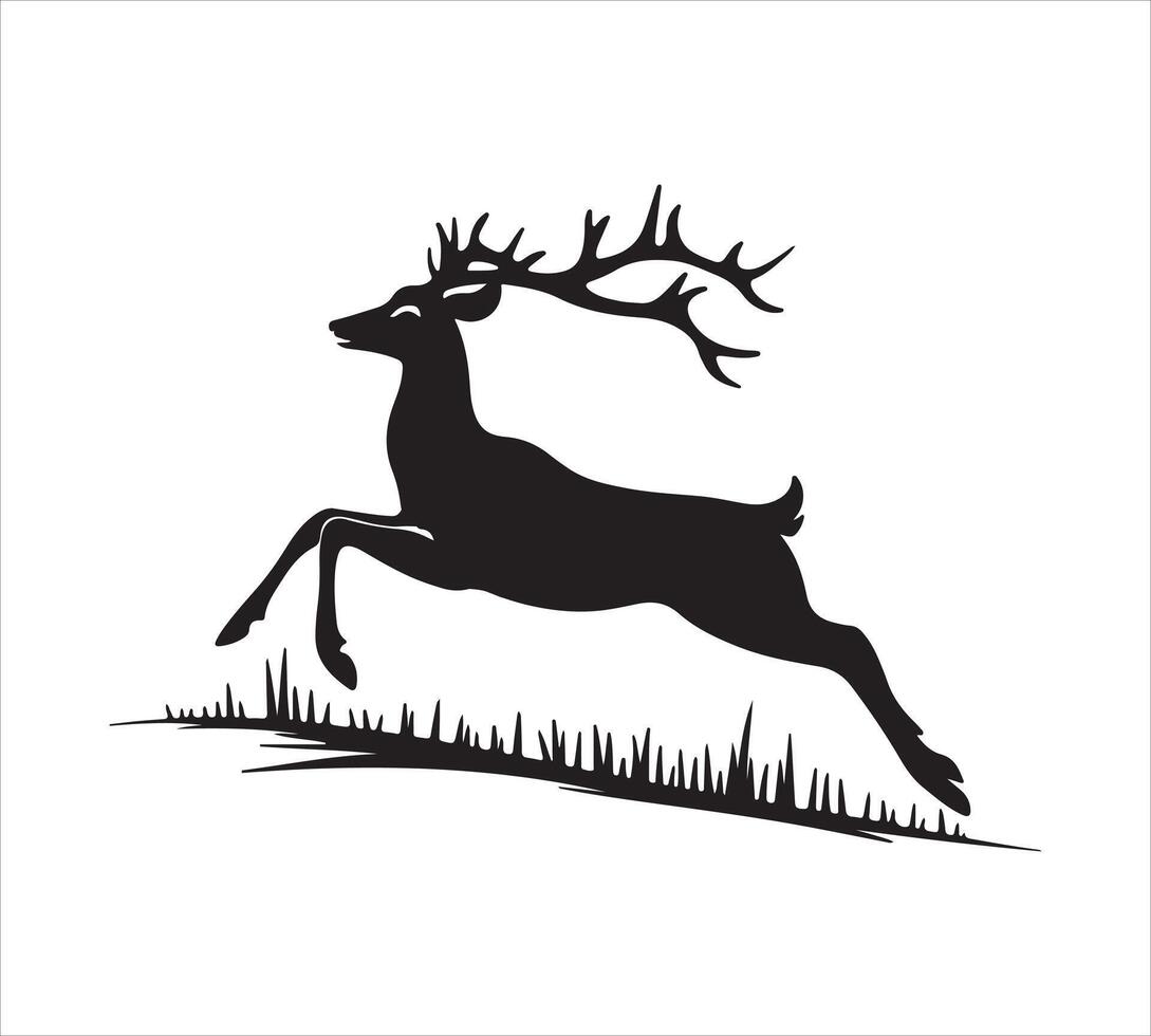 Black and white deer Silhouette, illustration on isolated white background. vector