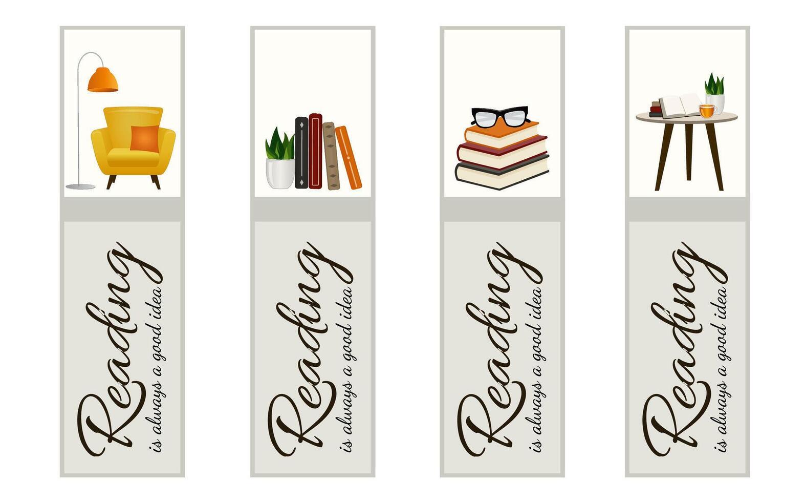 Bookmarks with lettering Reading is always a good idea. vector