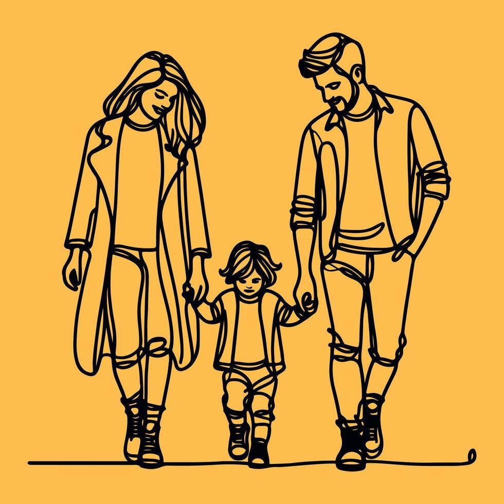 family one line art illustration vector