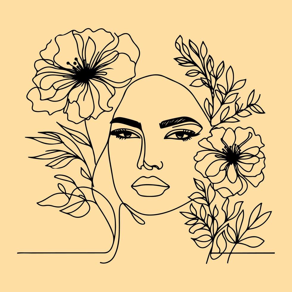 wemen faces one line art illustration vector