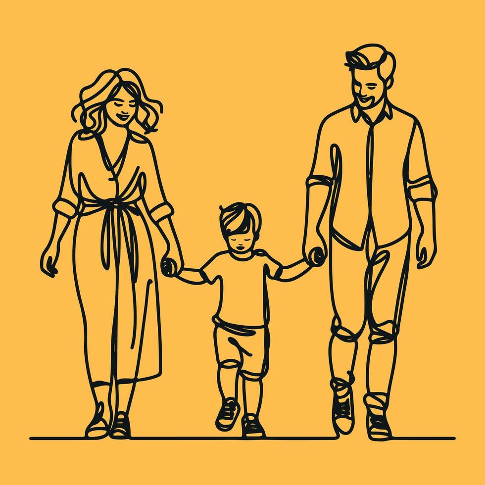 family one line art illustration vector