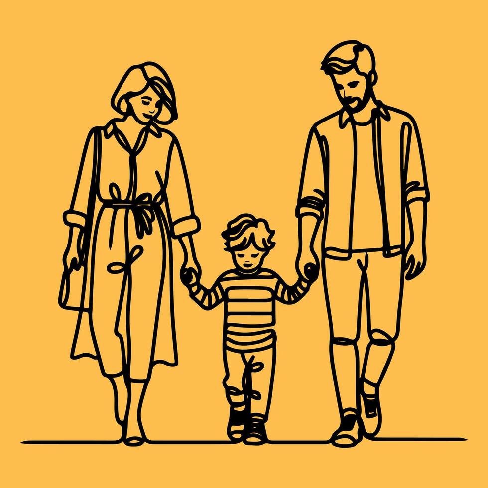 family one line art illustration vector