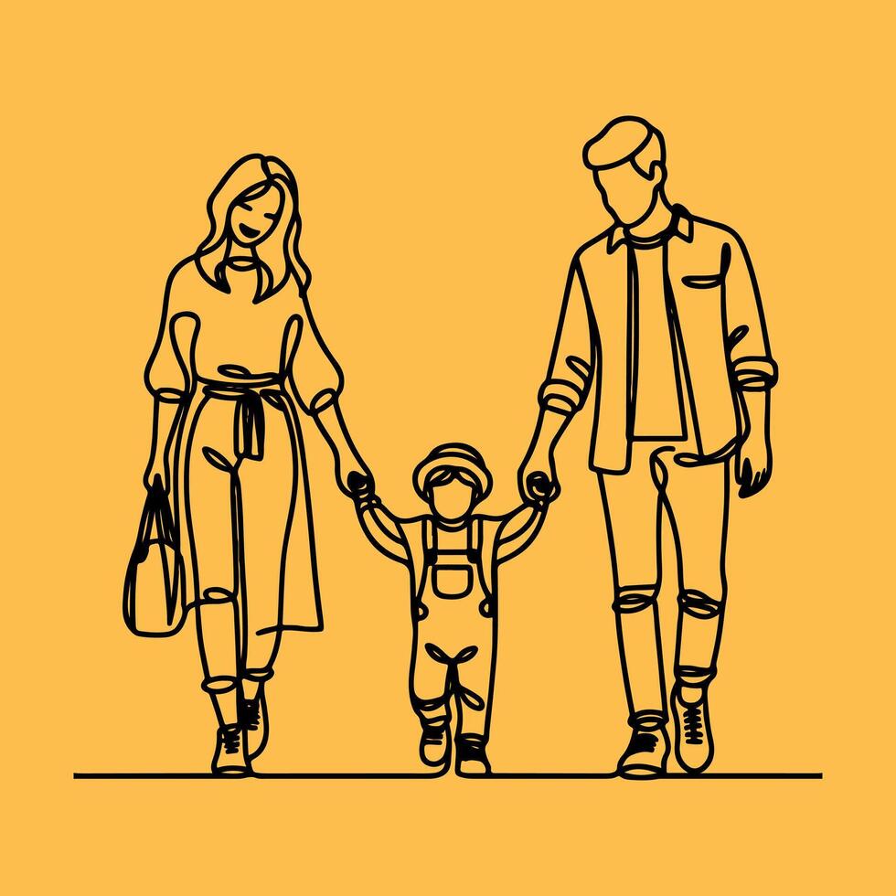 family one line art illustration vector