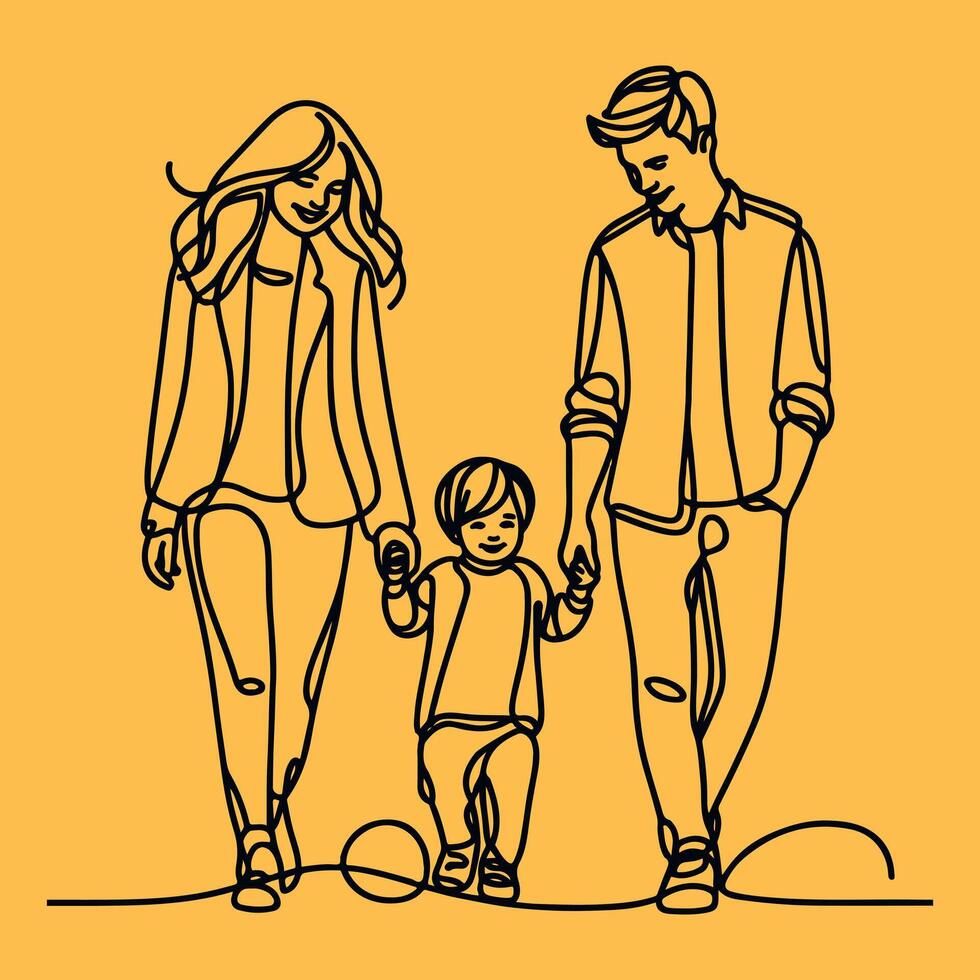family one line art illustration vector