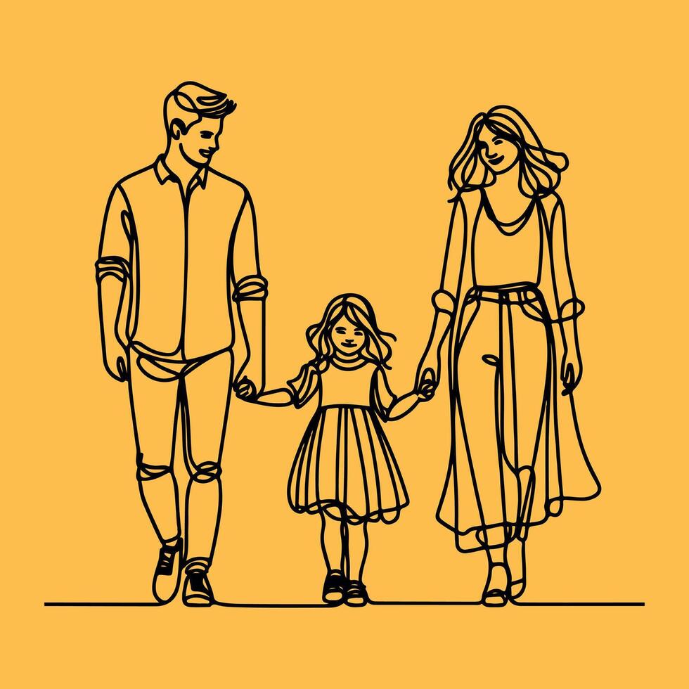 family one line art illustration vector