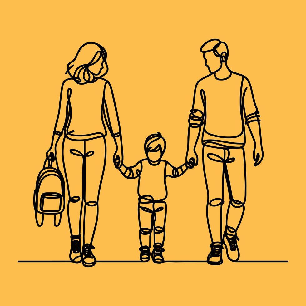 family one line art illustration vector