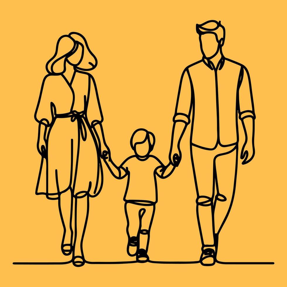 family one line art illustration vector