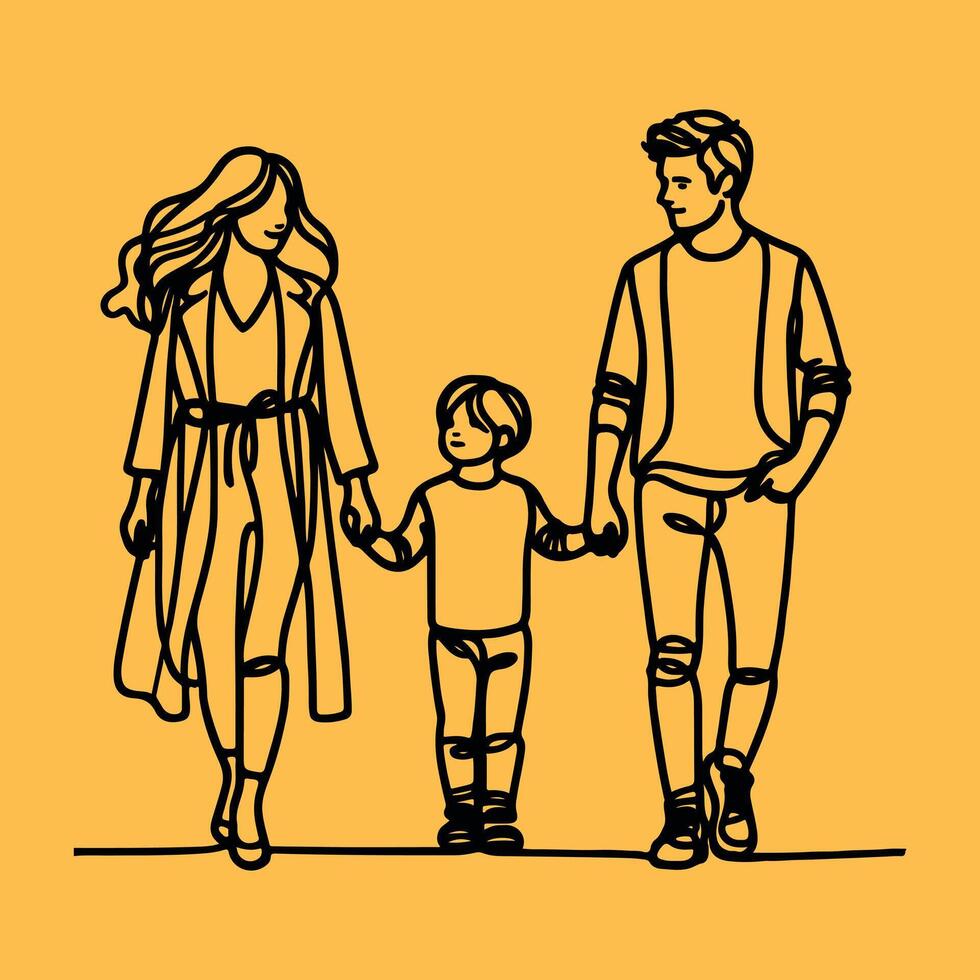 family one line art illustration vector