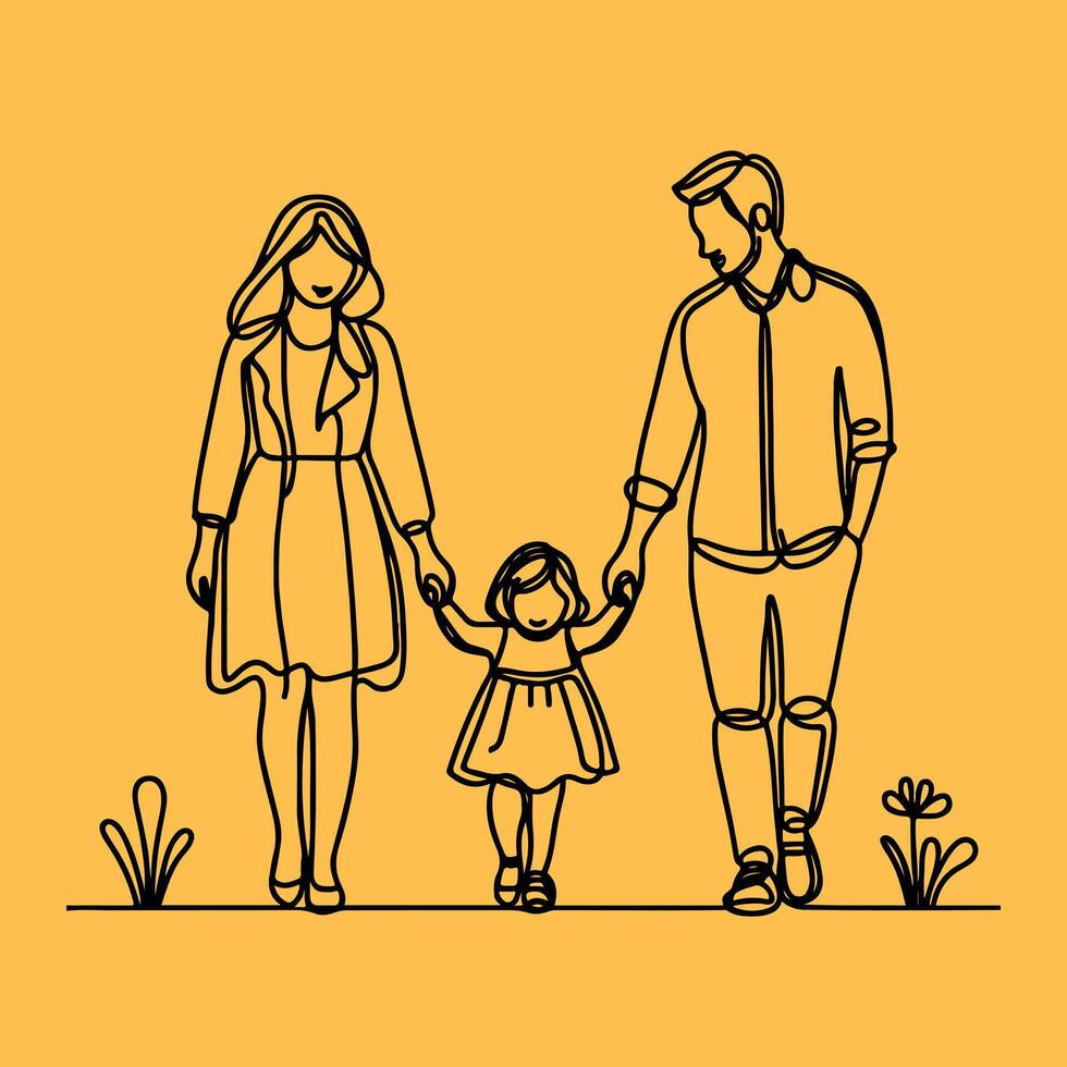 family one line art illustration vector