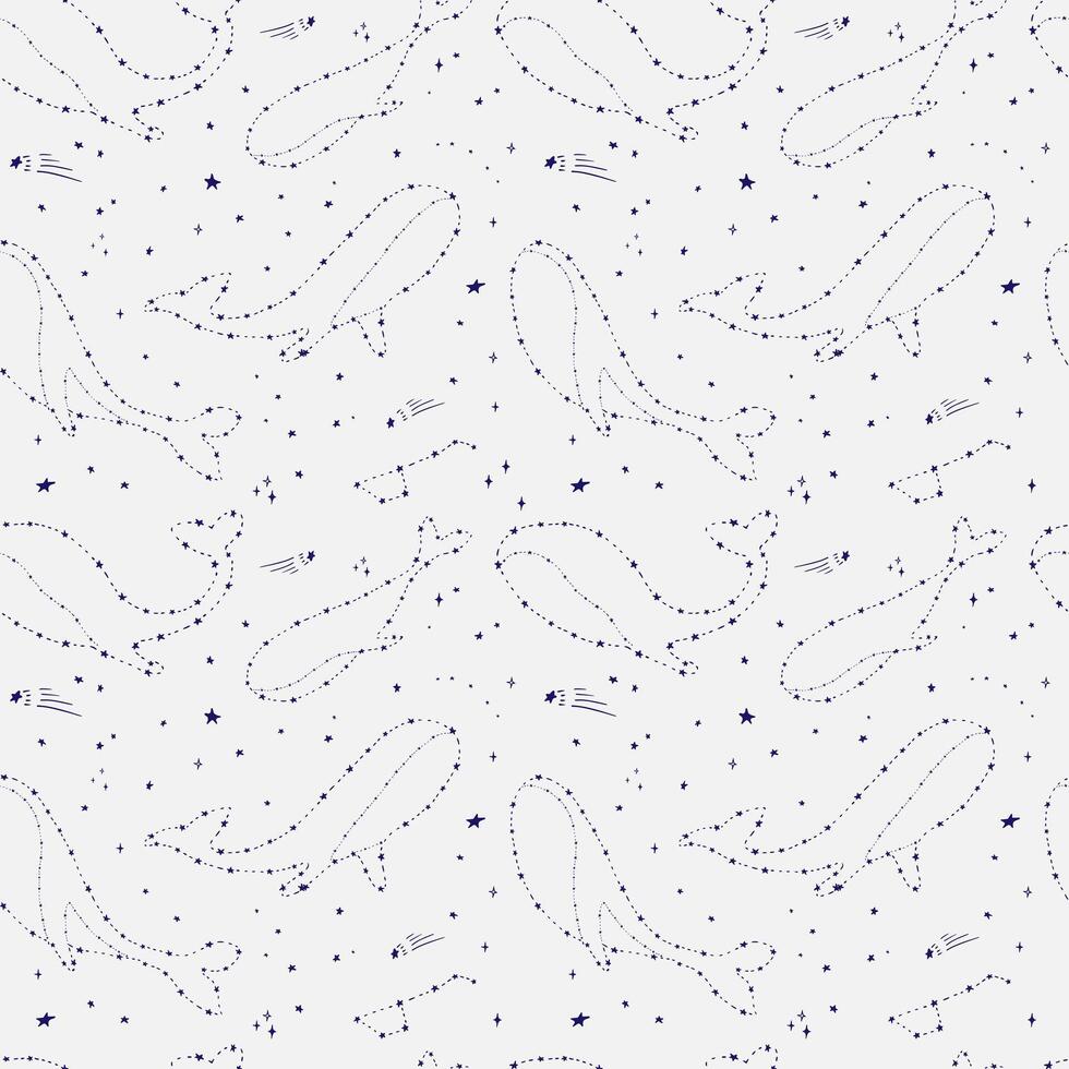 Celestial seamless pattern. Constellation mystic pattern design. Whale and constellation bohemian textile design, wallpaper, wrapping paper. Magic witchcraft astrology background. illustration. vector