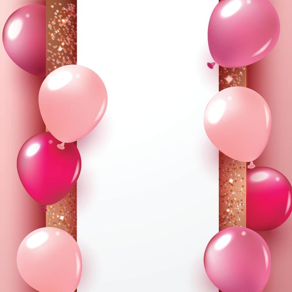 Birthday party background with pink balloons and confetti vector